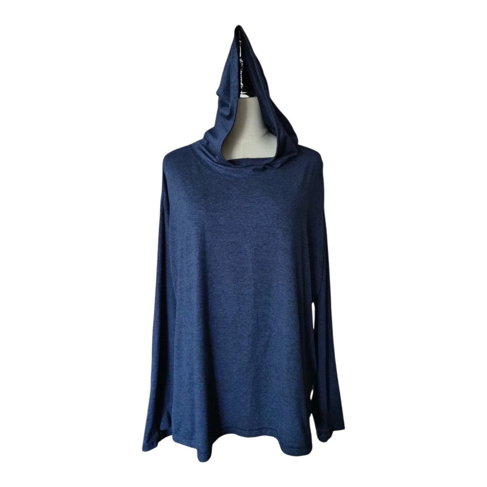 Athleta Uptempo II Hoodie Sweatshirt 1X Navy Blue Heather Cowl Neck Athleisure